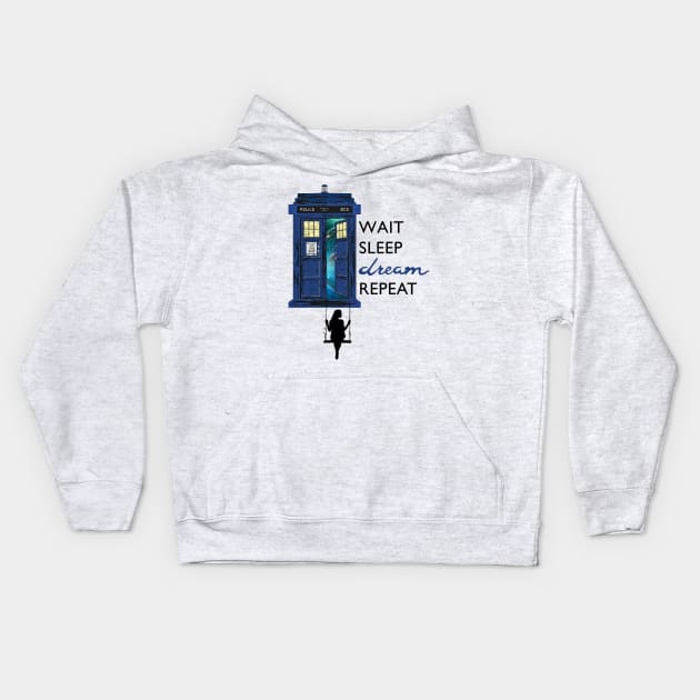 Blue Police Public Call Box - WAIT SLEEP DREAM REPEAT 1 Kids Hoodie by EDDArt